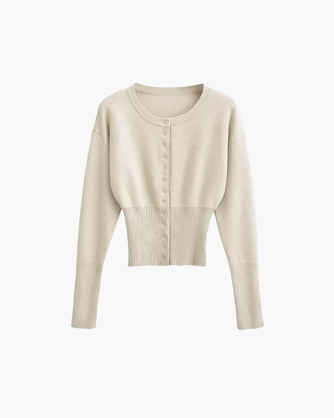 SEAME - Alice Women's Cardigan Sweater - Casual Solid Knit with Round Neck Creme M