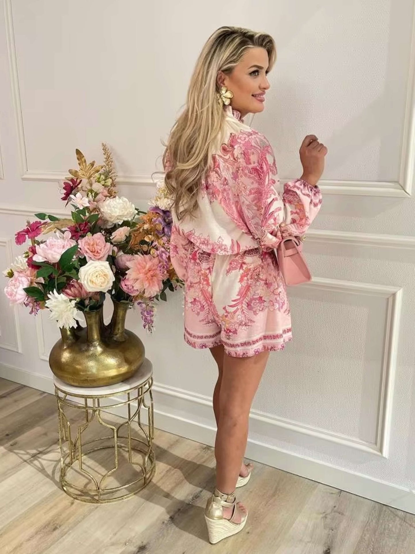 SEAME - Ariane Floral Shorts Two - Piece Set Pink L
