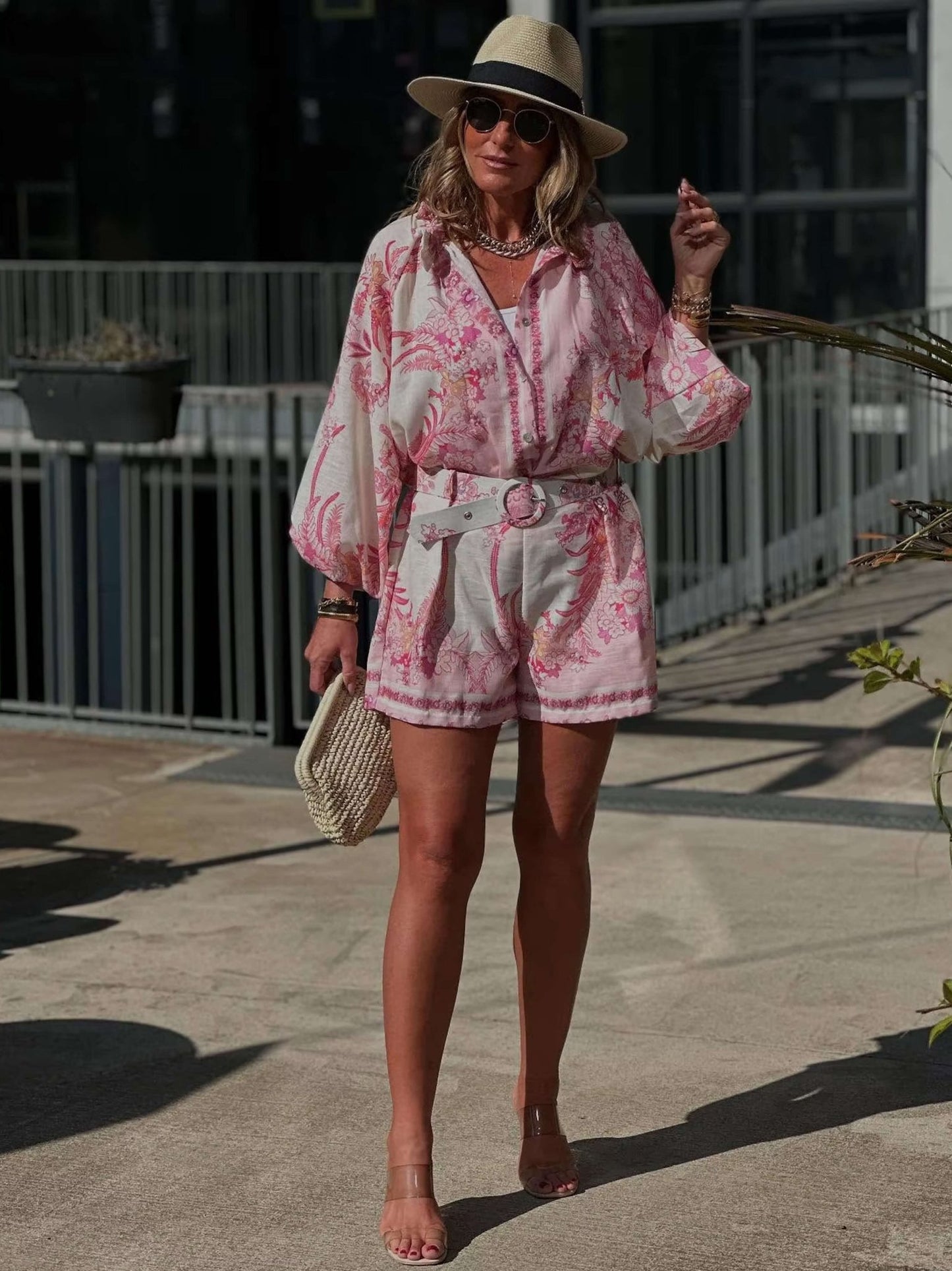 SEAME - Ariane Floral Shorts Two - Piece Set Pink S