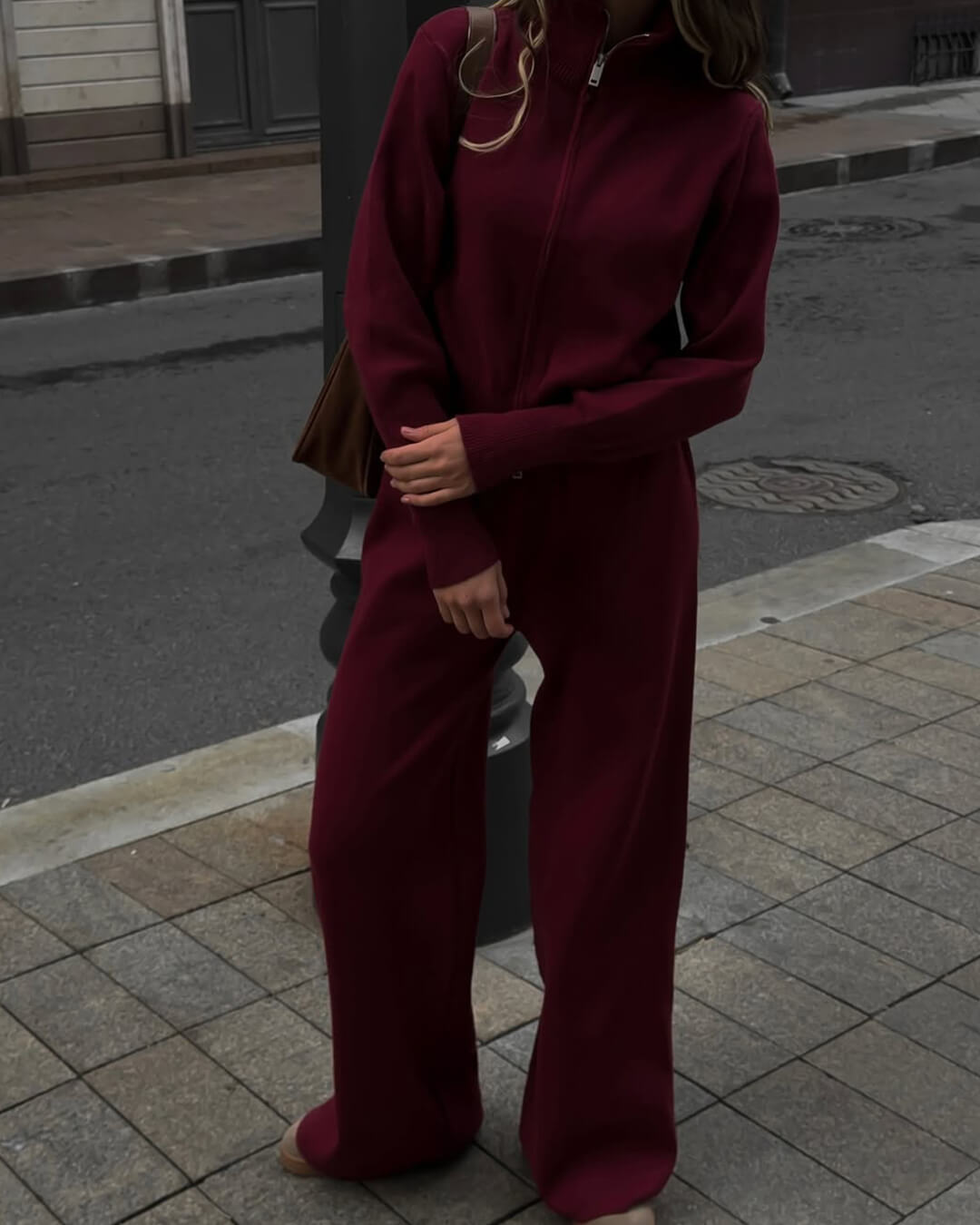 SEAME - Clarisse Set - Cozy Knitted Jacket and Wide Leg Trousers Grey XS