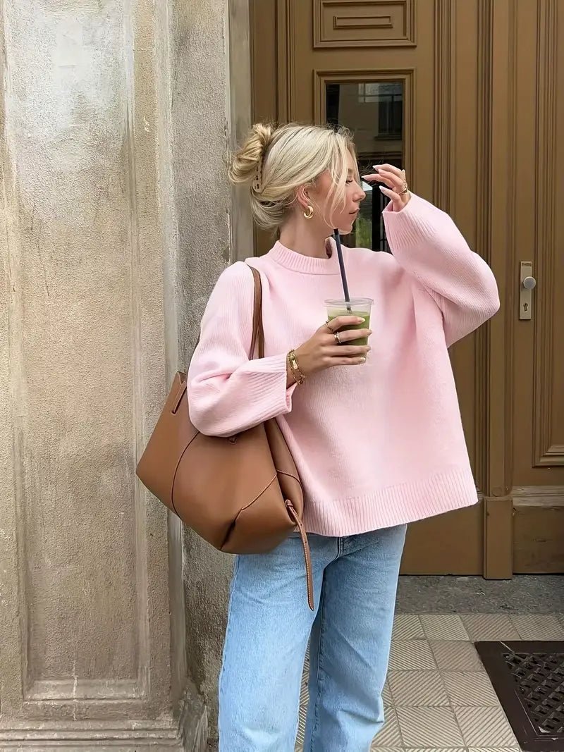 SEAME - Edlyn - Cozy Autumn Women's Sweater with Ribbed Trim & Soft Blended Material Pink M