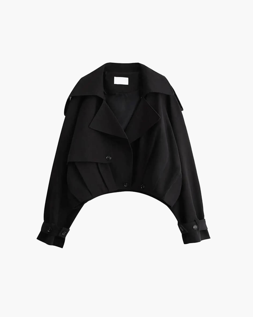SEAME - Emma - Women's Cropped Trench Coat with Lapel Collar & Belted Cuffs Black