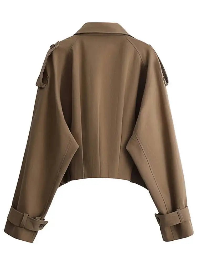 SEAME - Emma - Women's Cropped Trench Coat with Lapel Collar & Belted Cuffs Light Brown