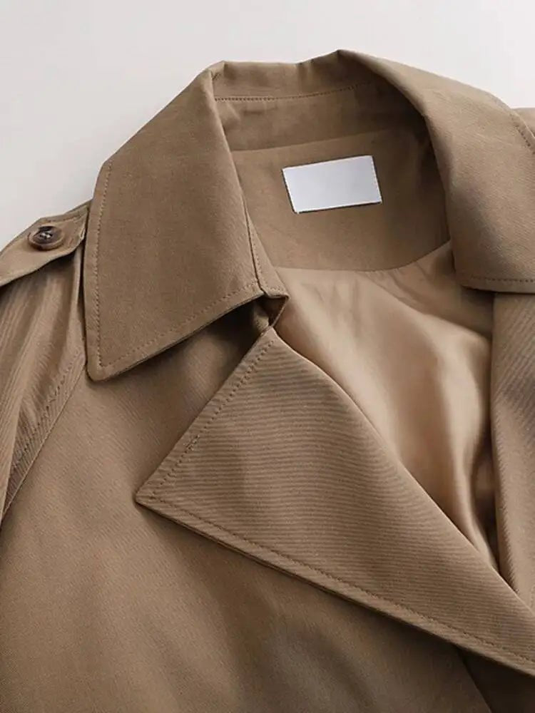 SEAME - Emma - Women's Cropped Trench Coat with Lapel Collar & Belted Cuffs Light Brown