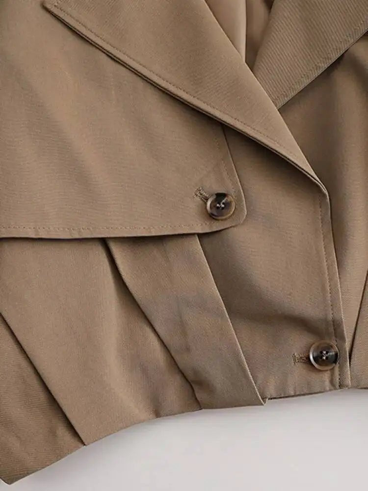 SEAME - Emma - Women's Cropped Trench Coat with Lapel Collar & Belted Cuffs Light Brown