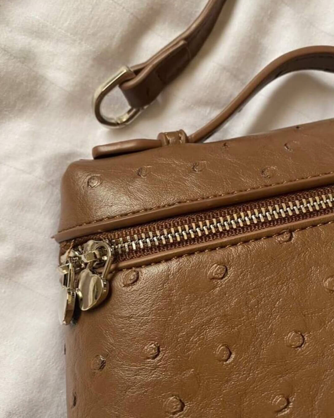 SEAME - Felicia Ostrich inspired Leather Vanity Bag Brown Regular