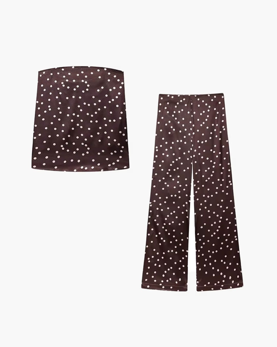 SEAME - Fiona Satin Bandeau Set Brown Polka Dot S