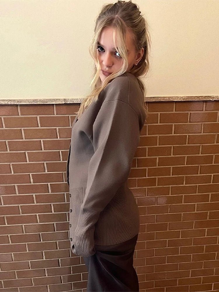 SEAME - Hannah Women's Cardigan - Elegant V - Neck Knit Sweater for Casual Style Brown S