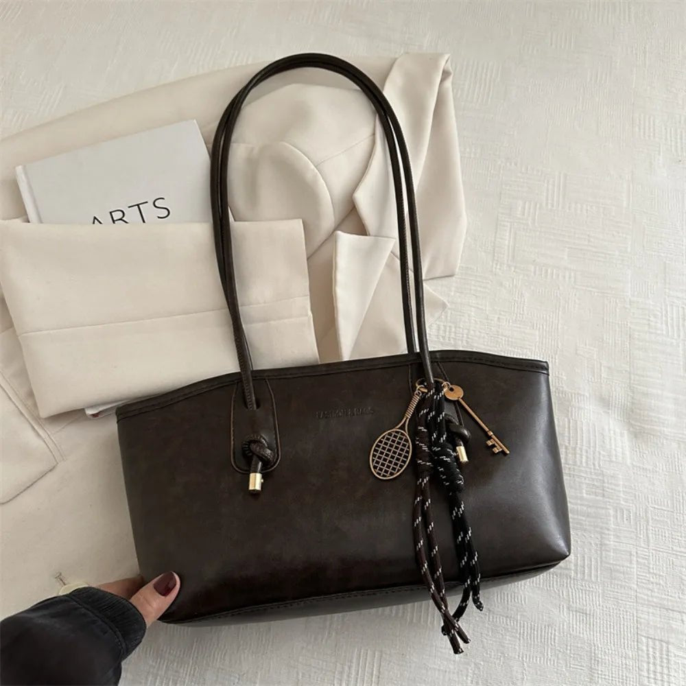 SEAME - Lucy - Shoulder Bag for Women, Large Capacity vegan Leather Fashion Handbag Dark Brown