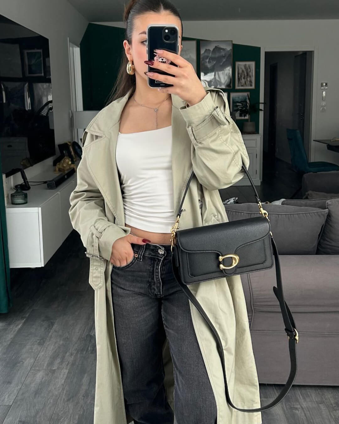 SEAME - Marielle Trench Coat Women, Classic Double - Breasted Design with Belt Khaki XS