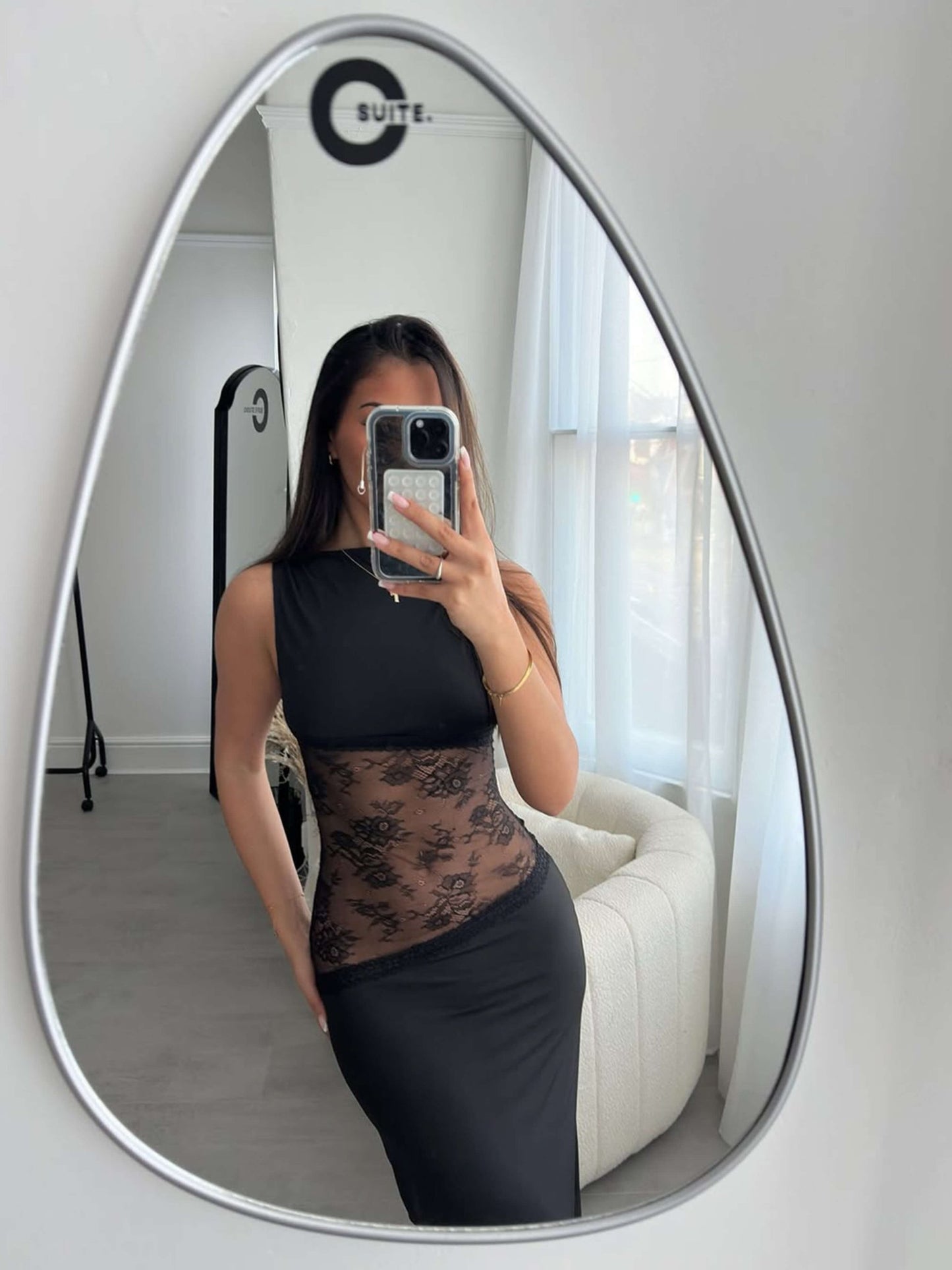 Seame - Nieve Maxi Dress with lace details Black S