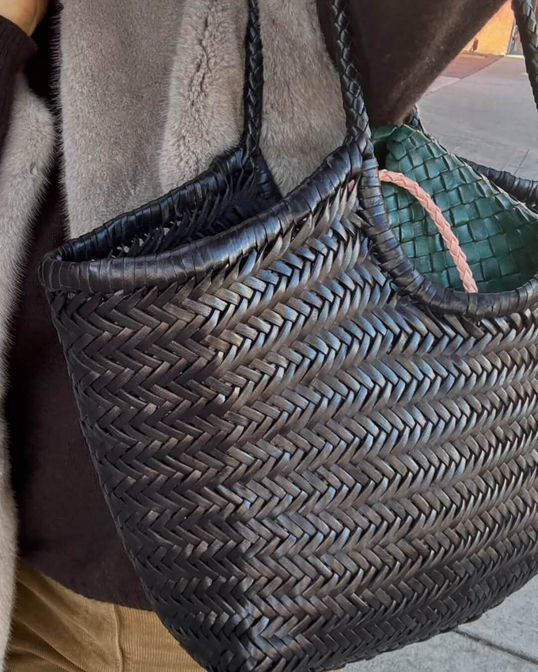SEAME - Rica Woven Faux Leather Bag Black Regular