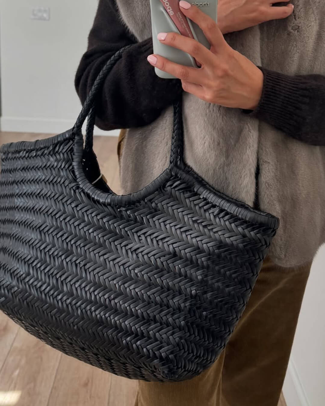 SEAME - Rica Woven Faux Leather Bag Black Regular