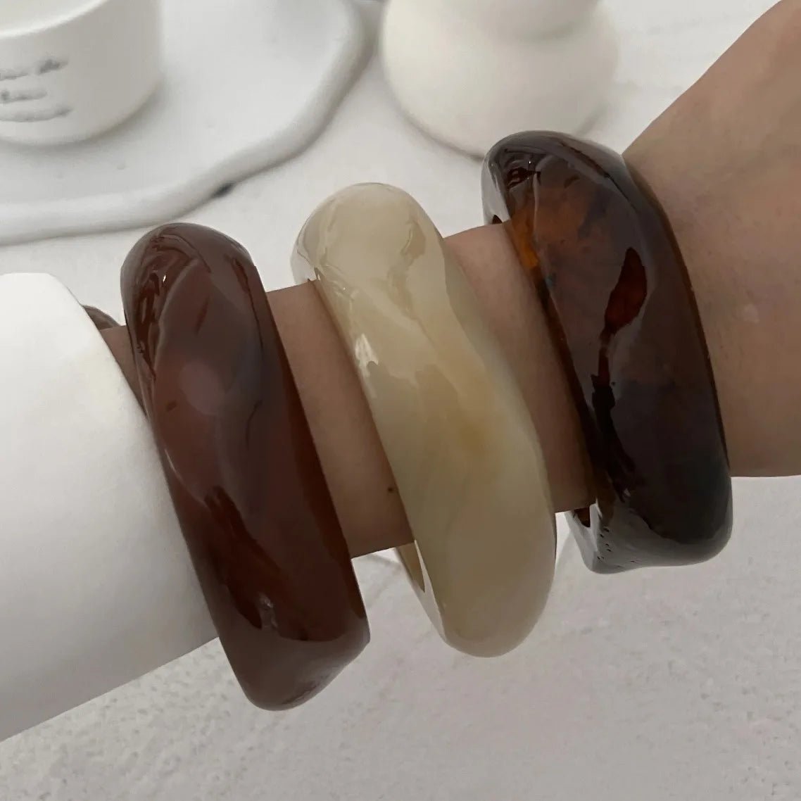SEAME - SEAME - Geometric Acrylic Bangles for Women - Trendy Fashion Jewelry Brown
