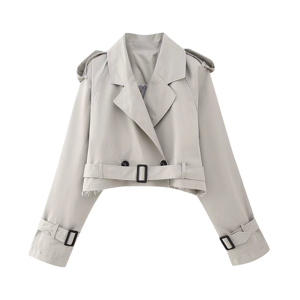 SEAME - SEAME Women's Cropped Trench Coat - Stylish Double Breasted Design for Spring Gray XS
