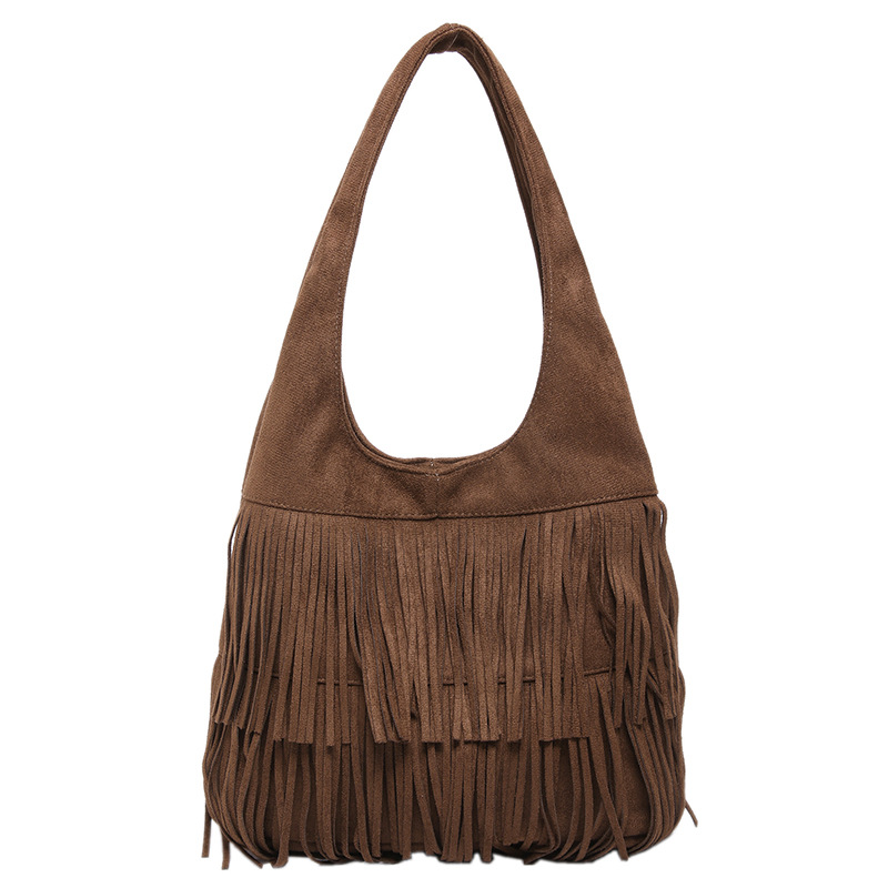 Borsa a spalla Amanda in velluto con frange