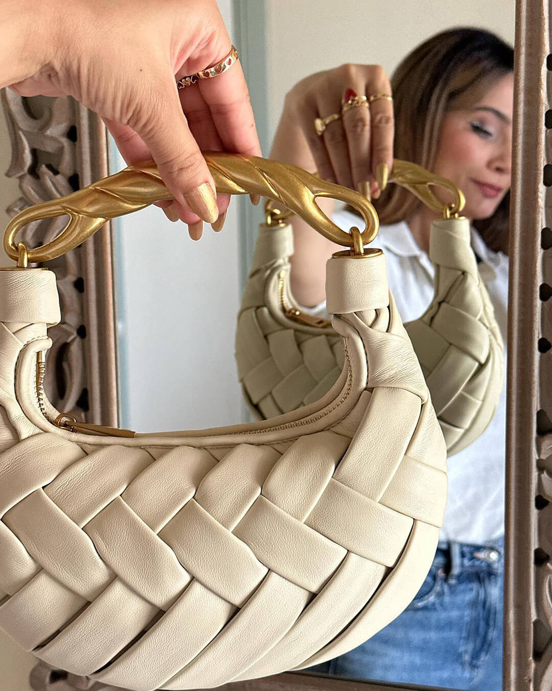 SEAME - Alexandra Hobo Mini Bag with Golden Handle White Regular