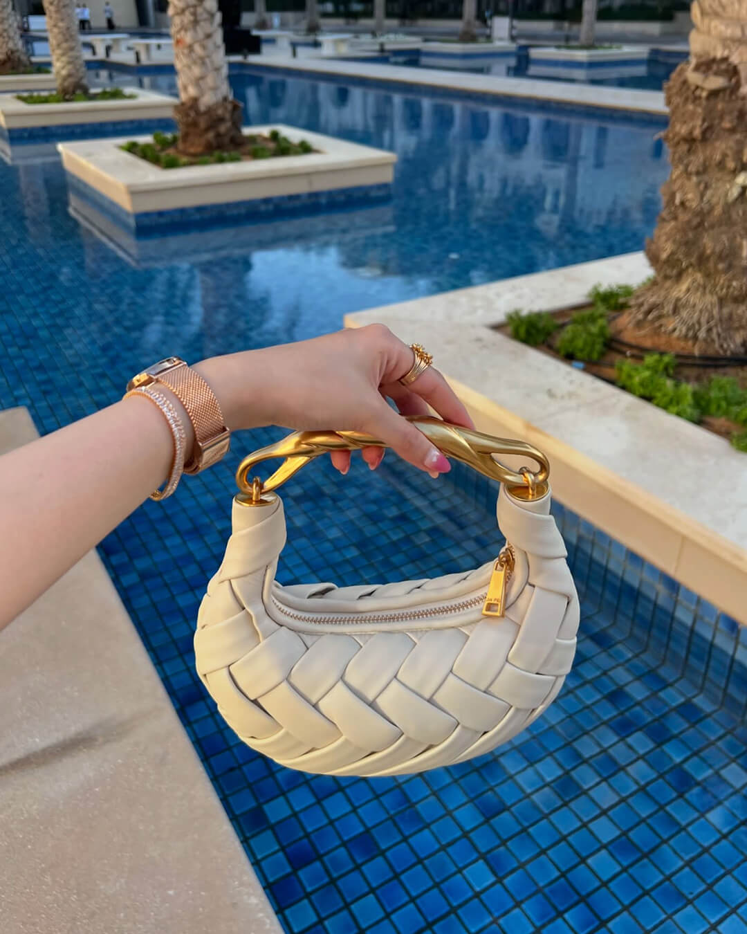 SEAME - Alexandra Hobo Mini Bag with Golden Handle White Regular