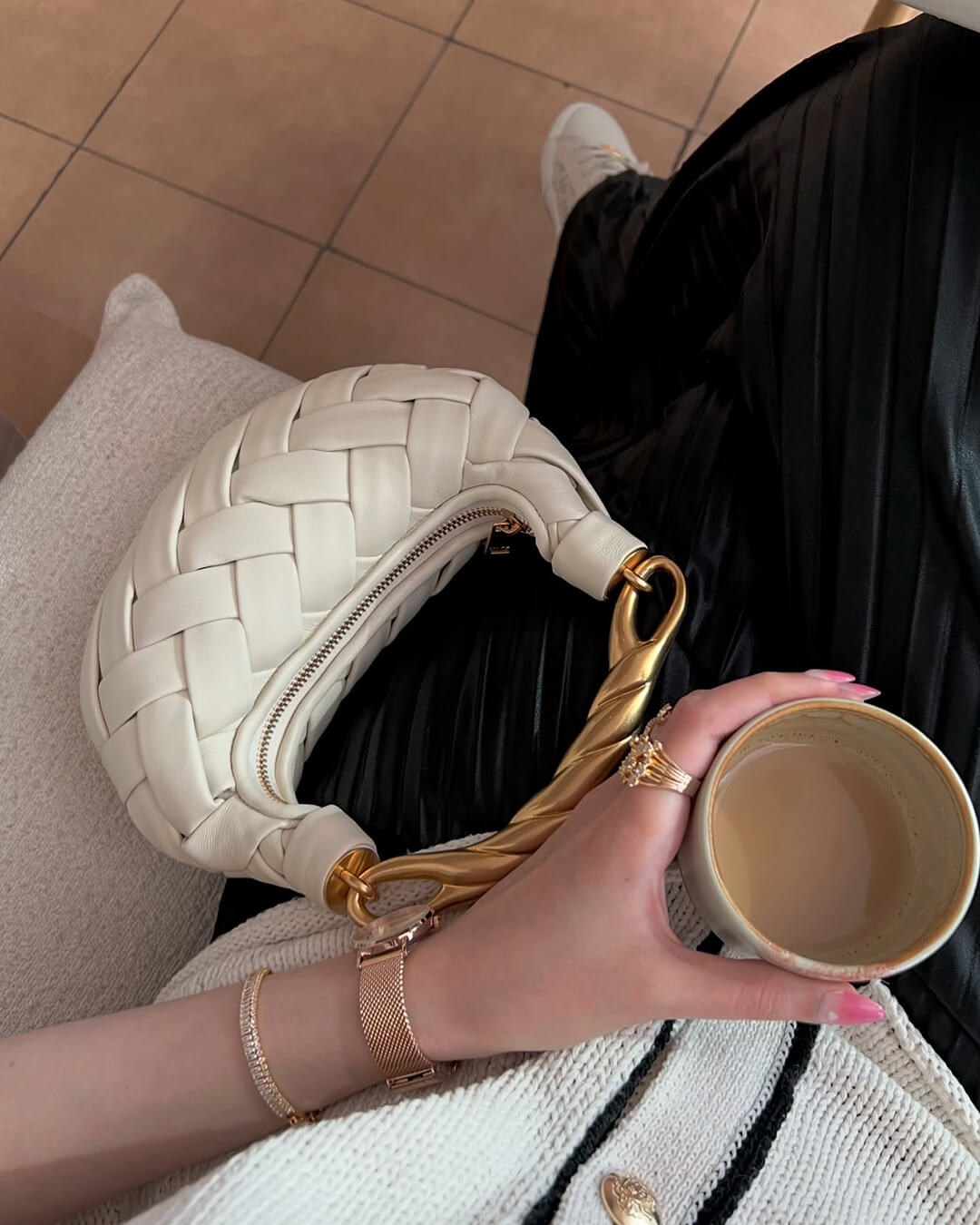 SEAME - Alexandra Hobo Mini Bag with Golden Handle White Regular