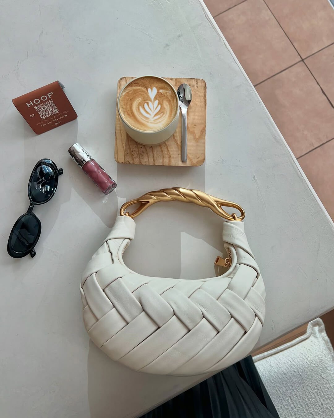 SEAME - Alexandra Hobo Mini Bag with Golden Handle White Regular