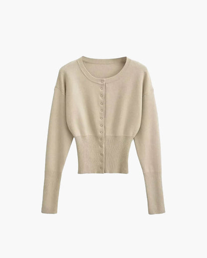 SEAME - Alice Women's Cardigan Sweater - Casual Solid Knit with Round Neck Beige S