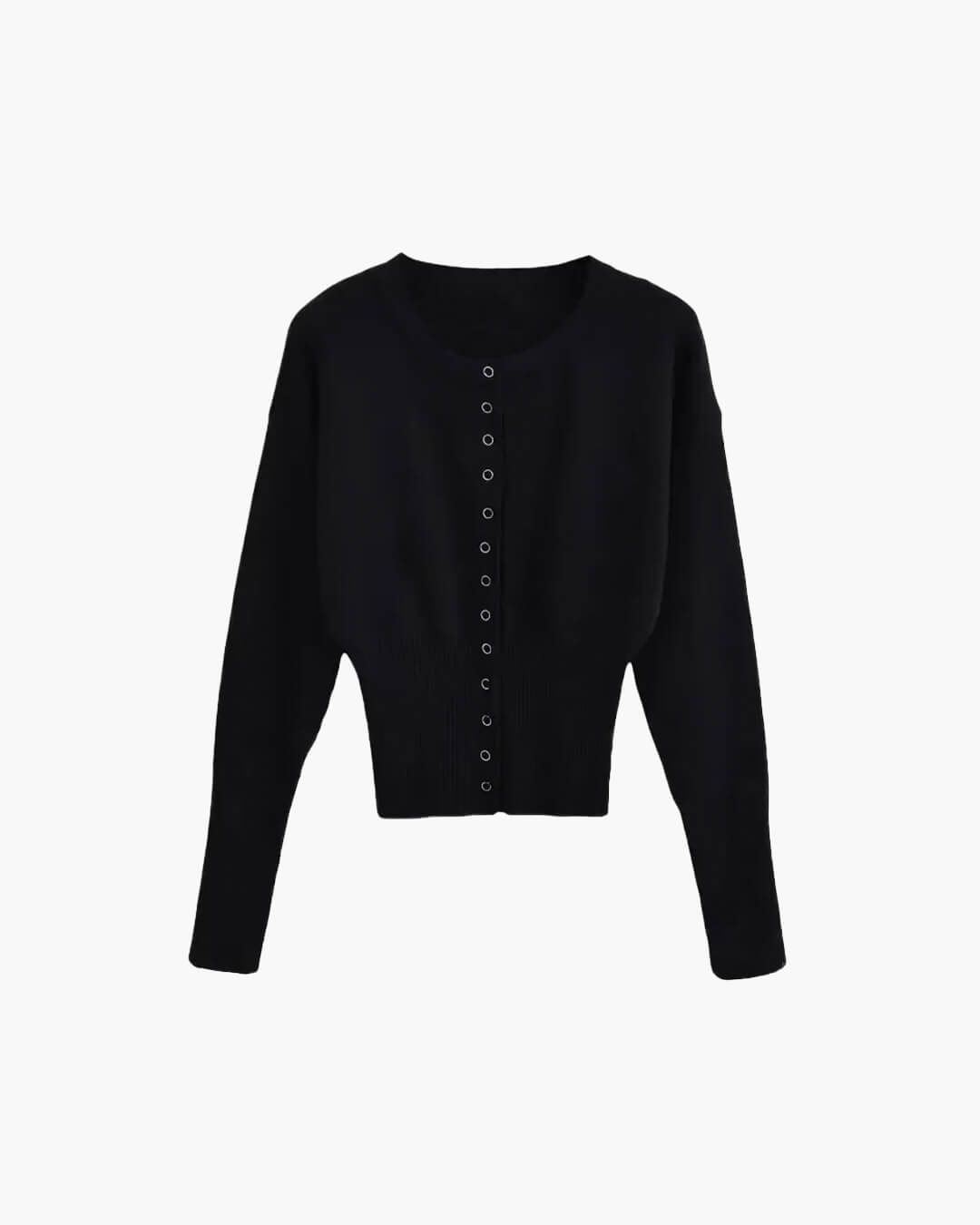 SEAME - Alice Women's Cardigan Sweater - Casual Solid Knit with Round Neck Black M