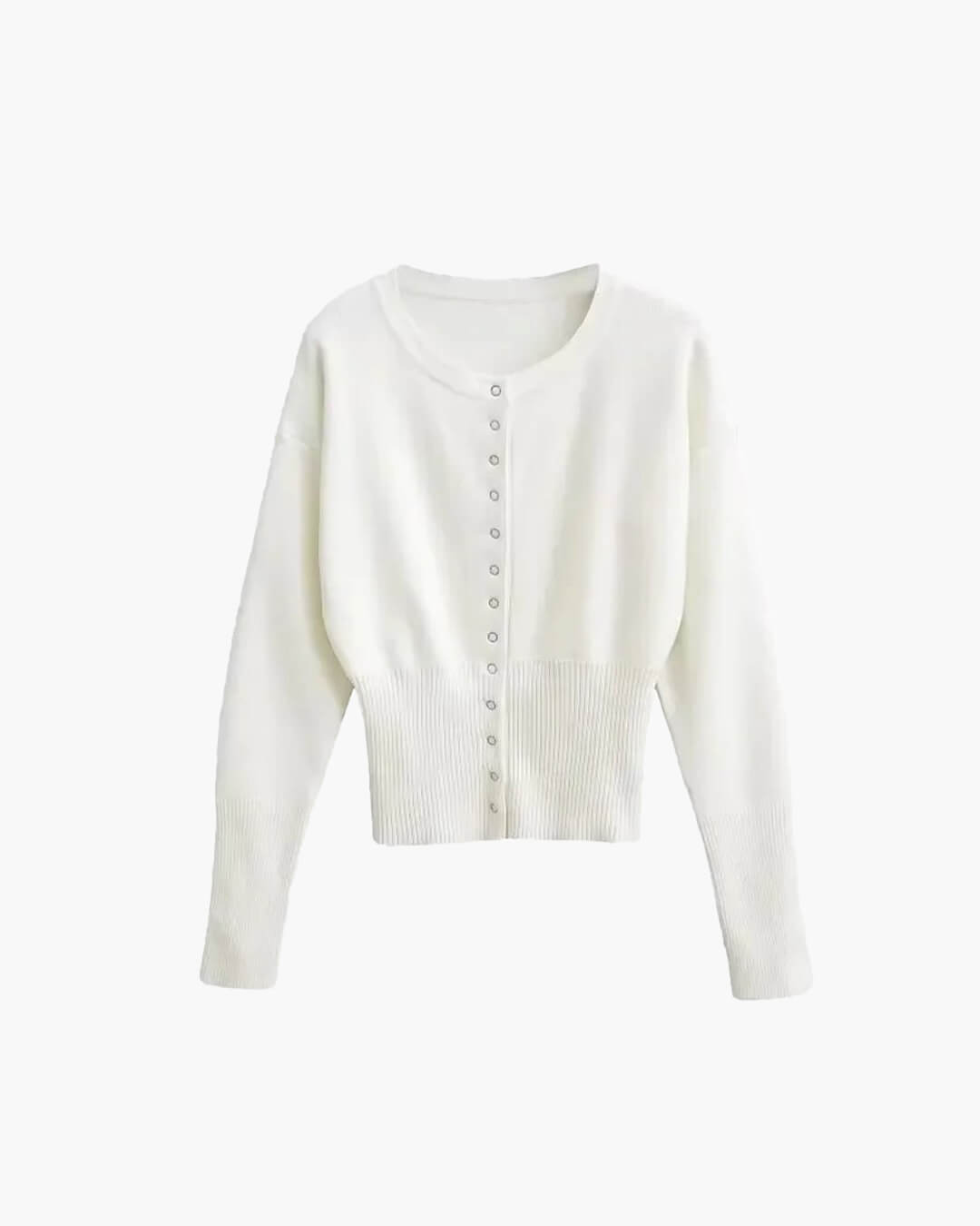 SEAME - Alice Women's Cardigan Sweater - Casual Solid Knit with Round Neck White M