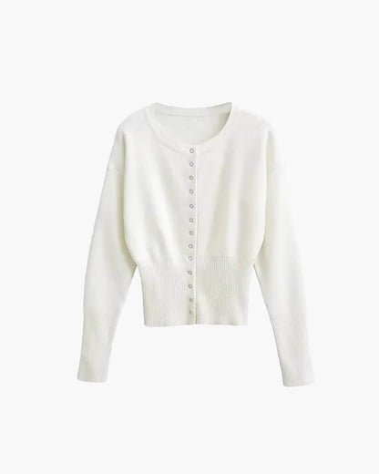 SEAME - Alice Women's Cardigan Sweater - Casual Solid Knit with Round Neck White M