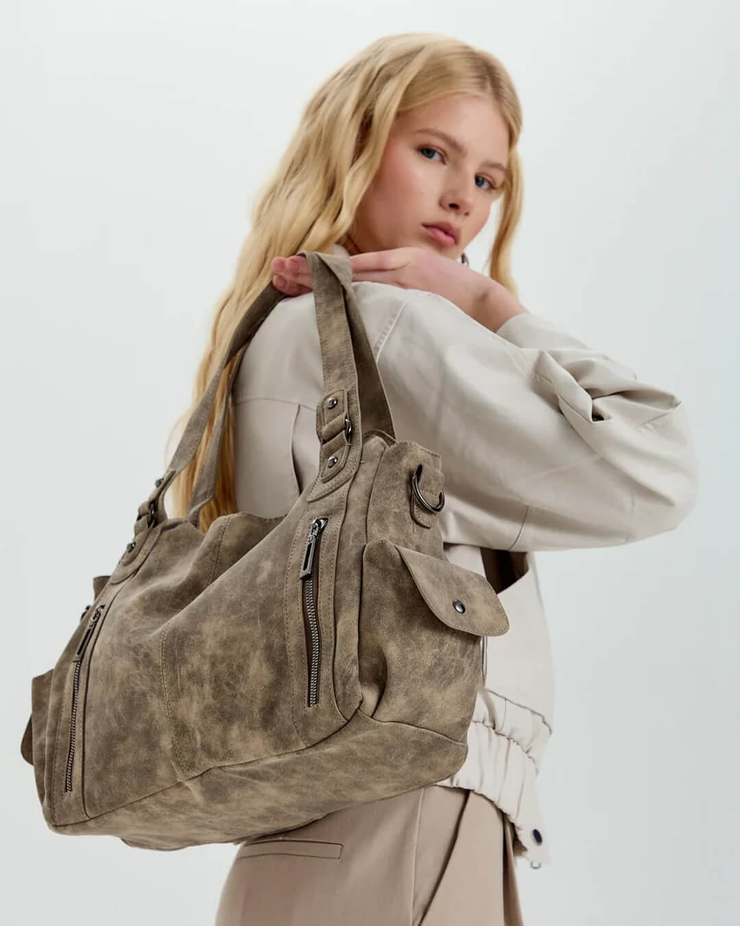 SEAME - Anna Crossbody Bag Beige Suede