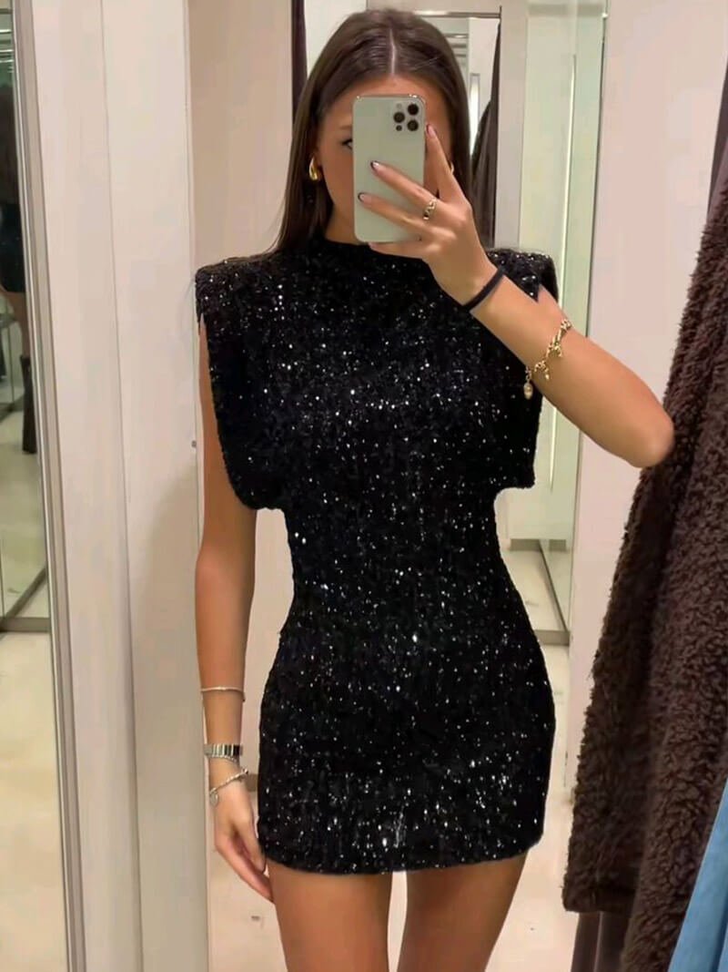 Seame - Annie Glitter Mini Dress Black S