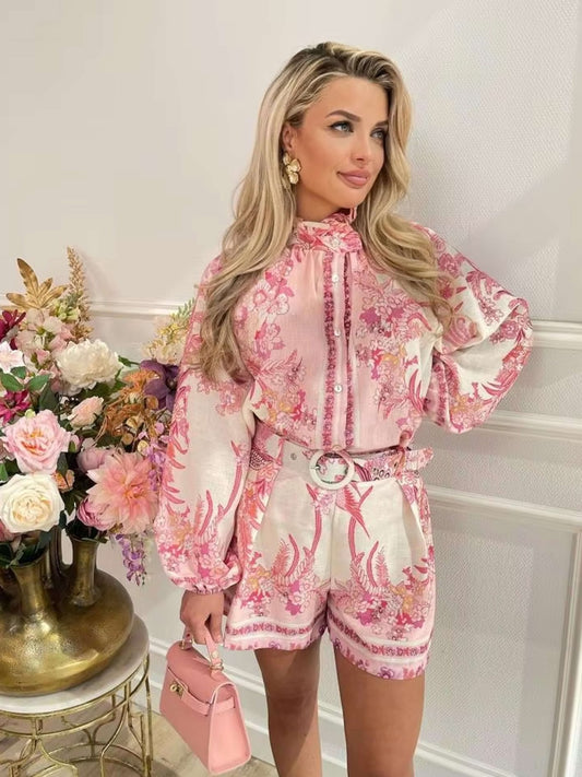 SEAME - Ariane Floral Shorts Two - Piece Set Pink S