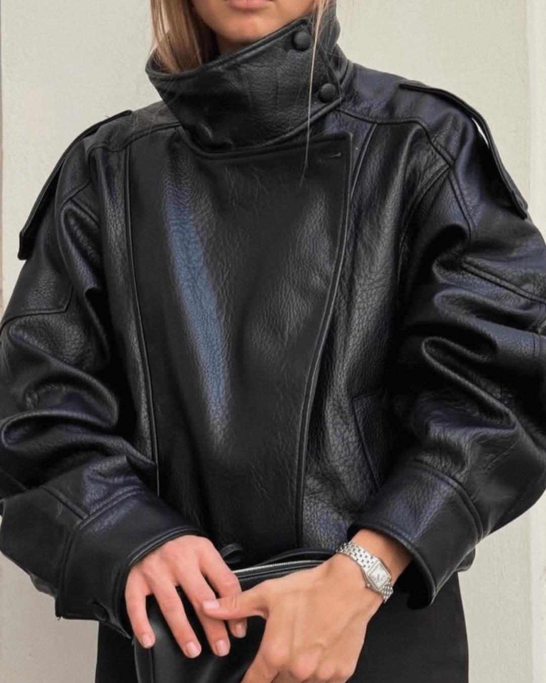 SEAME - Cecil Asymmetrical Leather Jacket Black XL
