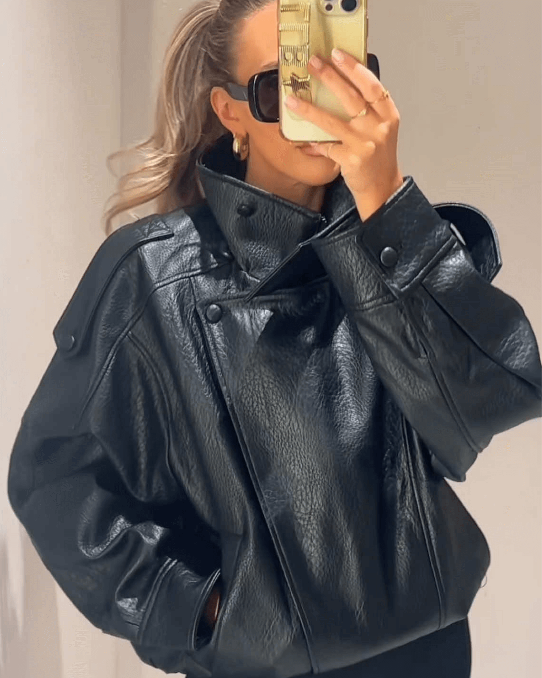 SEAME - Cecil Asymmetrical Leather Jacket Black L
