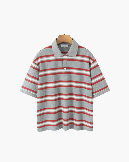 SEAME - Chelsea Women's Polo Shirt - Striped Casual Top with Button Detail Grey Stripe Short Sleeve S