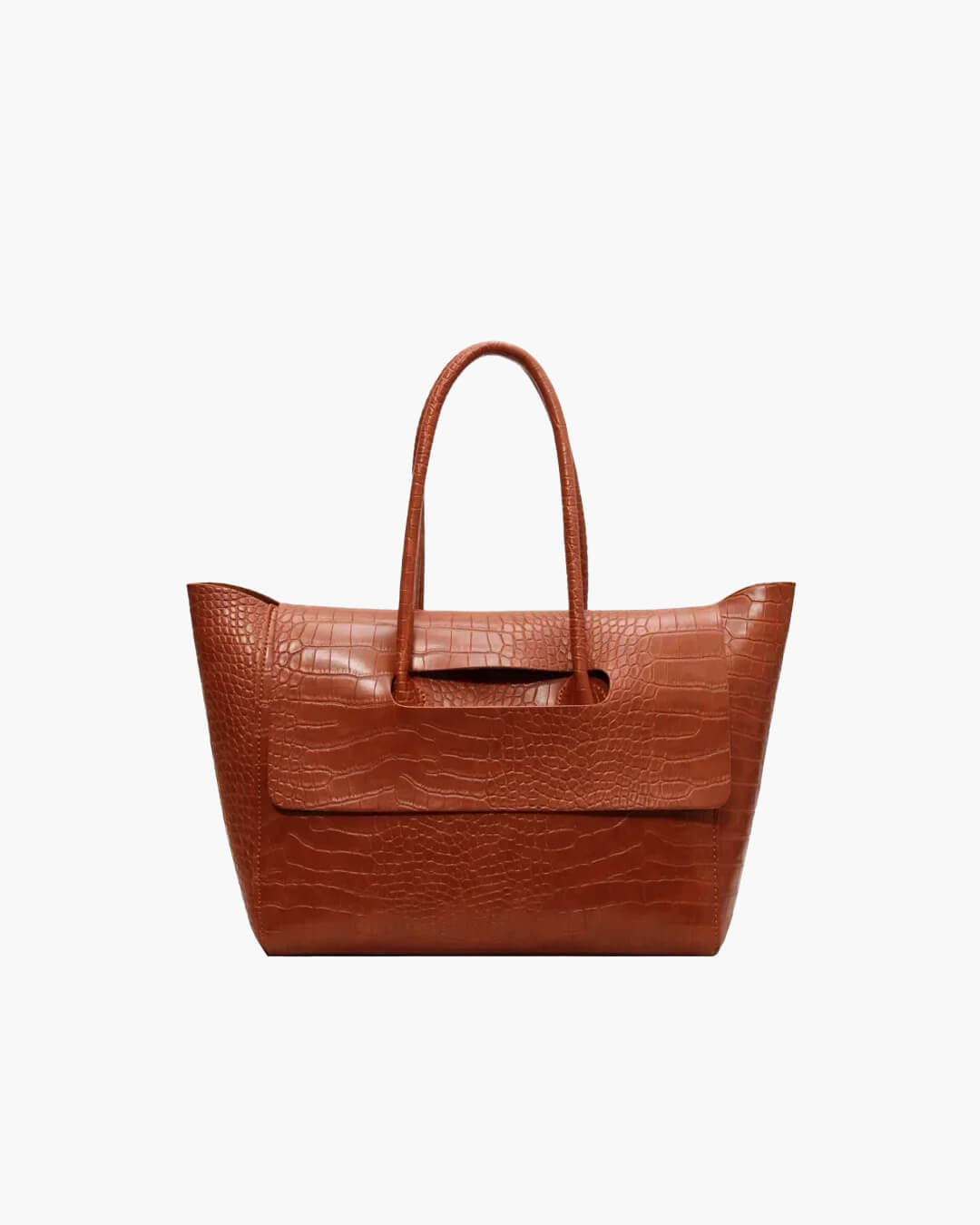 SEAME - Claudia Handbag - Stylish Crocodile Pattern Large Capacity Tote for Women Brown