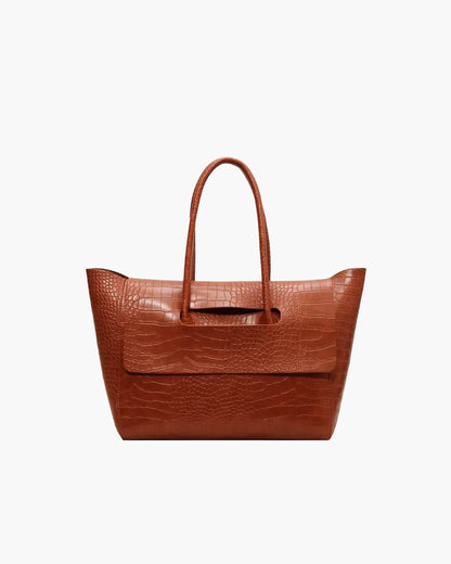 SEAME - Claudia Handbag - Stylish Crocodile Pattern Large Capacity Tote for Women Brown