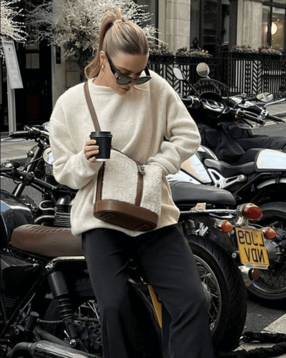 SEAME - Edlyn - Cozy Autumn Women's Sweater with Ribbed Trim & Soft Blended Material Beige M