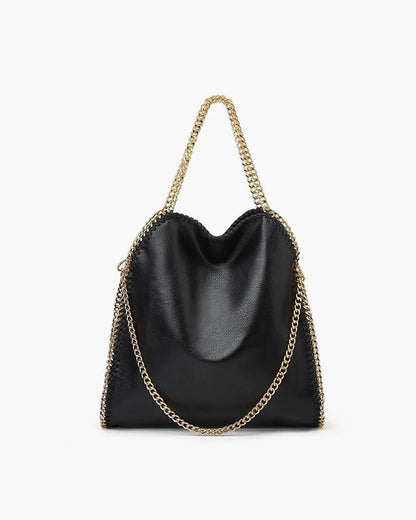 SEAME - Emma - Large Handbag with Elegant Chain Handle for Women Black Gold