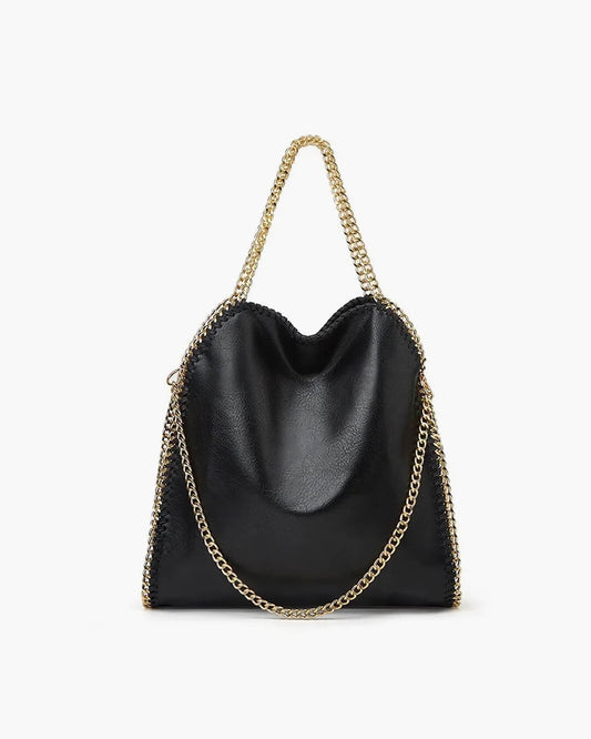 SEAME - Emma - Large Handbag with Elegant Chain Handle for Women Black Gold