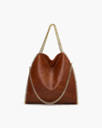 SEAME - Emma - Large Handbag with Elegant Chain Handle for Women Brown