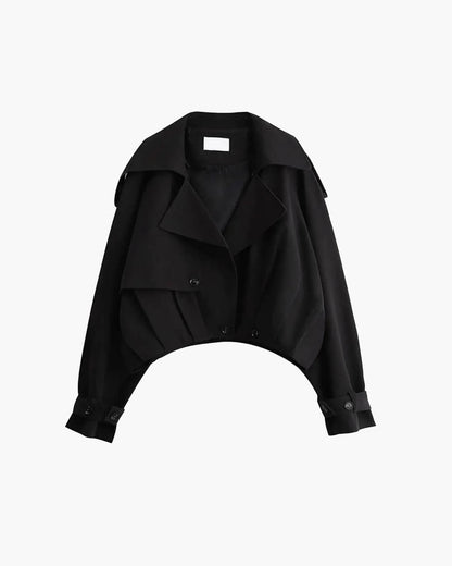 SEAME - Emma - Women's Cropped Trench Coat with Lapel Collar & Belted Cuffs Black
