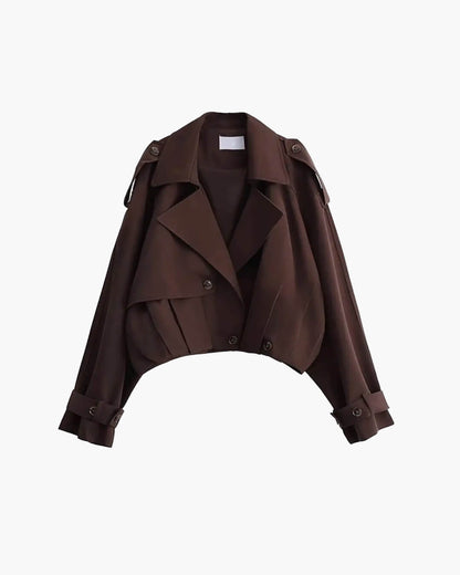 SEAME - Emma - Women's Cropped Trench Coat with Lapel Collar & Belted Cuffs Dark Brown