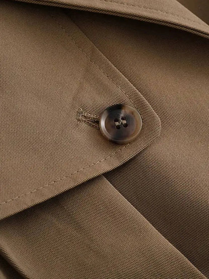 SEAME - Emma - Women's Cropped Trench Coat with Lapel Collar & Belted Cuffs Light Brown