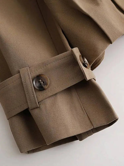 SEAME - Emma - Women's Cropped Trench Coat with Lapel Collar & Belted Cuffs Light Brown