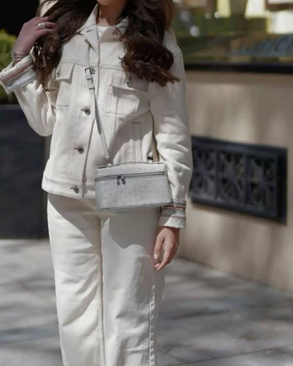 SEAME - Felicia Ostrich inspired Leather Vanity Bag White Regular