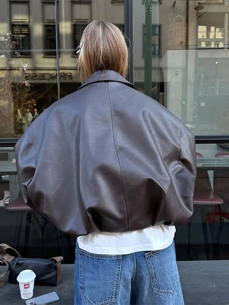 SEAME - Georgia Vegan Leather Jacket Brown S