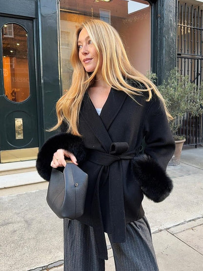 Seame - Grace Faux Fur Coat Black S