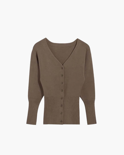 SEAME - Hannah Women's Cardigan - Elegant V - Neck Knit Sweater for Casual Style Brown S