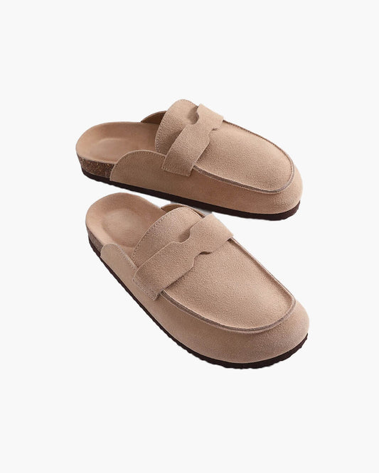 SEAME - Helen Clogs Slippers Cork Suede with Arch Support, Non - Slip & Breathable for Women Beige 36