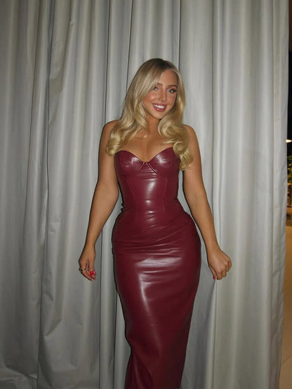 Seame - Juliana midi leather Dress Wine Red S
